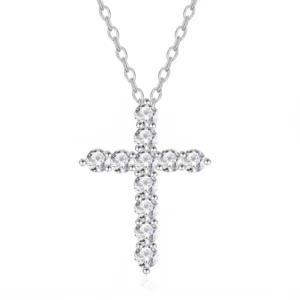 RENSINO Moissanite Cross Pendant Necklace 1.1ct D Color VVS1 Moissanite Filled 925 Sterling Silver Cross Pendant Necklace