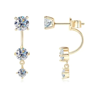 RENSINO Moissanite Diamond Sterling Silver Stud Earrings Women’s Punk Style Rhodium Gold Plated Round Brilliant Cut