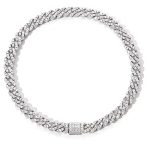 RENSINO Moissanite Double Row Cuban Chain Sterling Silver Rhodium Plated Trendy Unisex Wedding Engagement Party Bracelet