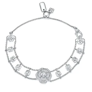 RENSINO Moissanite Flower Bracelet Adjustable Charms 925 Sterling Silver Women’s Bracelet