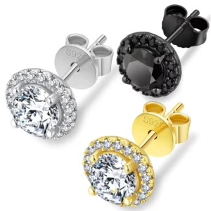 RENSINO Moissanite Halo Earring VVS1 Lab Created Claw Setting Black Yellow White Gold Plated 925 Sterling Silver 2.0ct 1.0ct Earrings