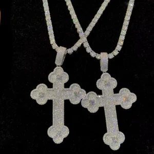 RENSINO Moissanite Iced Out Cross Pendant 925 Silver HipHop Gold Rhodium Plated Diamond Charm