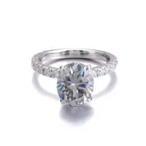 RENSINO Moissanite Jewelry 14k White Gold VVS DEF Color Moissanite Diamond Ring Double Row Pave Band Geometric Party Anniversary Rings