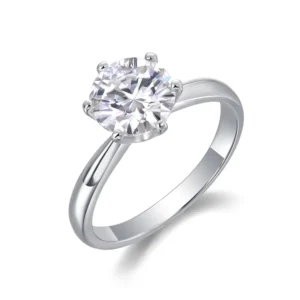 RENSINO Moissanite Jewelry 925 Silver D Color VVS GRA Classic Six Prong Moissanite Ring for Women
