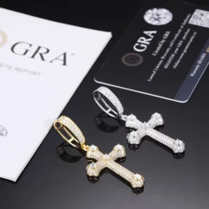 RENSINO Moissanite Jewelry 925 Sterling Silver VVS Diamond Cross Hip Hop Pendant Luxury Necklace Unisex Style