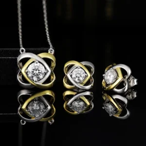 RENSINO Moissanite Jewelry Necklace Earrings 925 Sterling Silver Moissanite Jewelry Set with GRA Certification