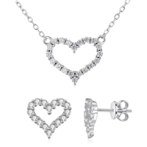 RENSINO Moissanite Jewelry Set Free GRA Certificate 925 Silver Heart Pendant Sparkly Love for Women