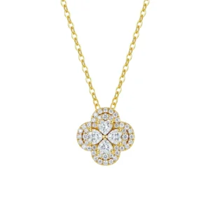 RENSINO Moissanite Necklace 925 Silver 14K Gold Plated D Moissanite Four leaf Clover Pendant Necklace for Women