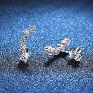 RENSINO Moissanite Piercing Iced Out Luxury Dainty Fine Jewelry Stud Earrings for Women Silver 925 Jewelry in Kilogram Bulk