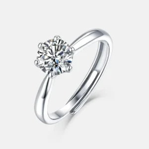 RENSINO Moissanite Ring Adjustable 925 Sterling Silver Trendy Wedding Ring Jewelry GRA Certificate Classic Women Ring