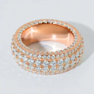 RENSINO Moissanite Round Brilliant Cut Iced Out Ring Custom Pass Diamond Tester 925 Sterling Silver Pave Ring Fine Jewelry