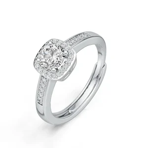 RENSINO Moissanite S925 Silver Halo Cushion Cut Sparkling Pavé Design Engagement Style Luxury Fashion Jewelry Ring