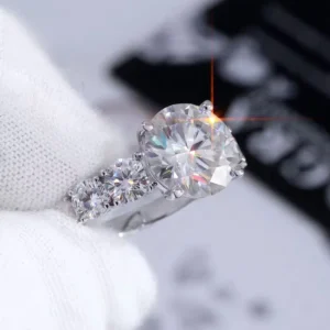RENSINO Moissanite Six claw 5Carat VVS1 S925 Silver Rings for Women