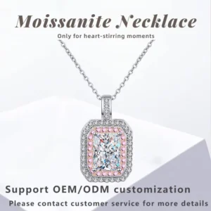 RENSINO Moissanite Square Necklace Pendant Gold Plated 925 Sterling Silver with GRA Certificate