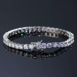 RENSINO Moissanite Tennis Bracelet 18k White Gold Plated 925 Silver 3mm D VVS GRA Round Cut Women Men Gift Birthday Anniversary Bracelet
