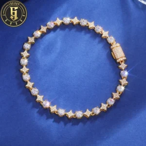 RENSINO Moissanite Tennis Chain Bracelet 6mm 8mm 925 Sterling Silver Round Moissanite Diamond Star Halo Tennis Bracelet