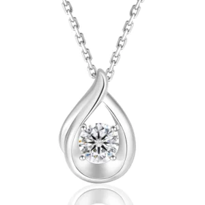 RENSINO Moissanite Waterdrop Charm 925 Sterling Silver White Gold Plate Teardrop GRA VVS Diamond Pendant Necklace for Women