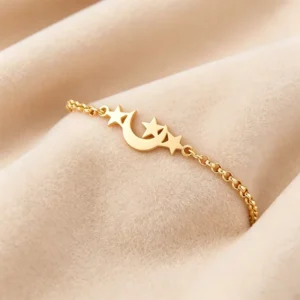 RENSINO Moon Star Bracelet Dainty Stainless Steel Adjustable Link Chain Crescent Moon Star Bracelet Hypoallergenic Minimalist Jewelry