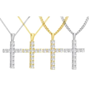 RENSINO Mossanite Charm Catholicism Jewelry Gifts Women Men Gold Plated 925 Sterling Silver Chain VVS Moissanite Cross Pendant Necklace