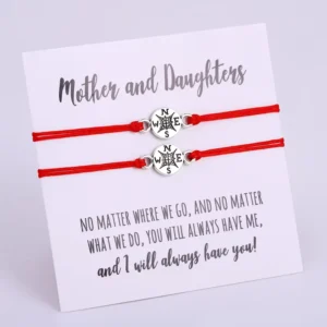 RENSINO Mother Daughter Grandma Granddaughter Aunt Niece Friends Make a Wish Dream Pinky Promise Swear Compass Charm Couple Bracelet