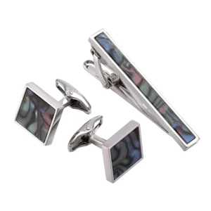 RENSINO Mother Pearl Stone Premium Cufflinks Tie Clips Gift Set Custom Men Suit Shirt Fashion Accessory Wedding Tuxedo Jewelry