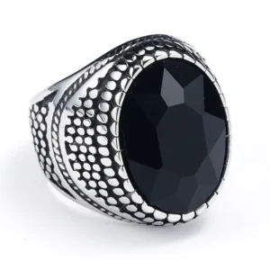 RENSINO Multi Color Black Statement Big Vintage Gemstone Stainless Steel Silver Colour Finger Rings for Women
