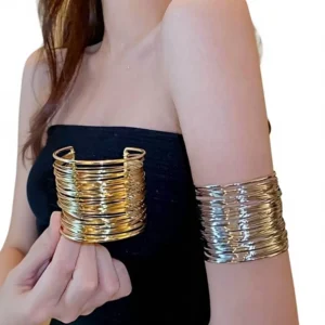 RENSINO Multi-layer Hollow Adjustable Opening Gold Silver Plated Alloy Bracelet European American Style Simple All-match