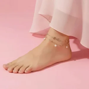 RENSINO Multilayer Layer Anklet Pearl Crystal Ball Simple Alloy Women’s Anklet
