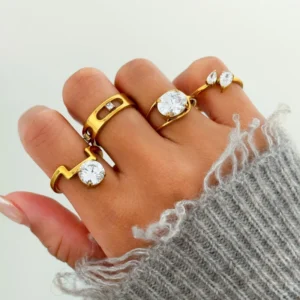RENSINO NEW SUMMER GOTHIC MINI ZIRCON RING SET 18k PVD Gold Plated Stainless Steel Tarnish Free Women JEWELRY