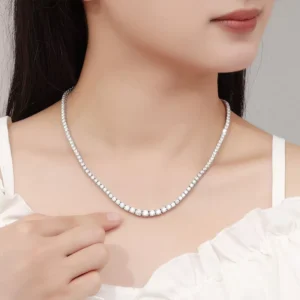RENSINO NOVA Gradient Size Quadrilateral Moissanite Necklace Women’s Sterling Silver Single Row Super Flash Premium Fashionable Hip Hop
