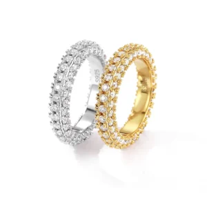 RENSINO NOVA Sterling Silver Gold Plated Pave Setting Geometric Moissanite Three sided Engagement Ring Women’s Light Luxury Fashion