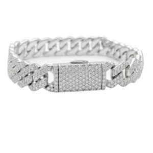RENSINO NUOYA 12mm Iced Cuban Chain & Link Bracelet Silver 18K Gold Plated Men’s Hip Hop Style Zircon Stone Party Gift Rappers
