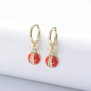 RENSINO Nabest Women’s 925 Sterling Silver Zircon Miraculous Ladybug Pendant Earrings Gold Plated Waterproof Trendy Wedding & Party