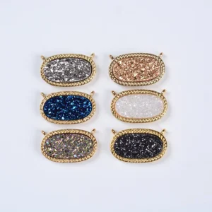 RENSINO Natural Agate Druzy Connector Silver gold Druzy Charm Pendant for DIY Jewelry Making