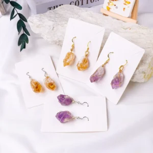 RENSINO Natural Amethyst Citrine Raw Stone EarringsHandmad WireWrappedHealingCrystalJewelryforWomenBohoFashionGiftBulkSupply