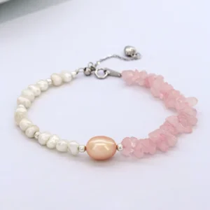 RENSINO Natural Baroque Freshwater Pearl Bracelet DIY Pearl Pink Crystal Bracelet 925 Silver Buckle Bracelet