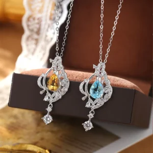 RENSINO Natural Colorful Gemstone Necklace 925 Silver Hypoallergenic Pendant Necklace Women Gift Custom Velvet Box