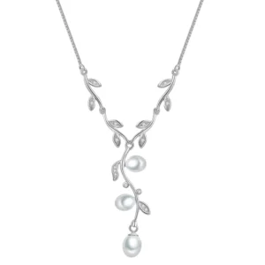 RENSINO Natural Fresh Water Pearls 925 Leaves Sterling Silver Pearl Custom Chain Necklace for Women