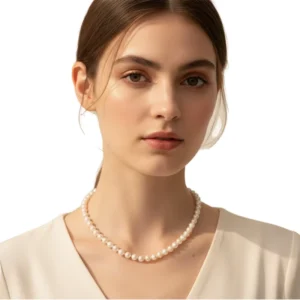RENSINO Natural Freshwater Pearl Necklace 9-10MM 18K Gold Plated S925 Silver AAA Grade Round Pearls Gift for Women