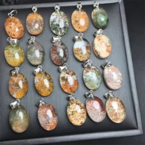 RENSINO Natural Garden Quartz Pendant with S925 Silver Buckle Healing Phantom Lodolite Crystal Gemstone Necklace Pendant for Women