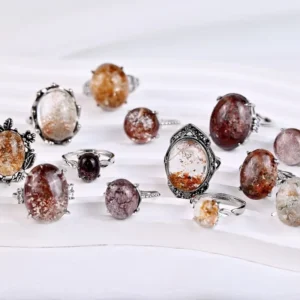 RENSINO Natural Garden Quartz Ring Vintage Adjustable Jewellery Crystal Women’s Ring for Gift