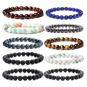 RENSINO Natural Gemstone 8MM Bead Healing Crystal Bracelet Charka Feng Shui Real Tiger Eye Stone Charm Mens Bracelet Women