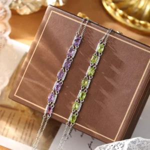 RENSINO Natural Gemstone Bracelet 925 Silver Hypoallergenic Jewelry Handmade Charm Bangle Custom Gift Box for Women Party