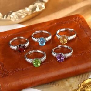 RENSINO Natural Gemstone Couple Rings S925 Sterling Silver Hypoallergenic Crystal Rings for Holiday Gifts