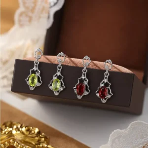 RENSINO Natural Gemstone Crystal Earrings 925 Sterling Silver Hypoallergenic Stud Earring Women Gift Custom Velvet Box