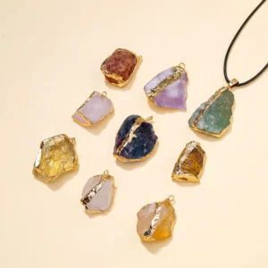 RENSINO Natural Healing Amethyst Crystal Necklace Crafts Crystal Raw Stone With Metal Pendant Souvenir Gifts