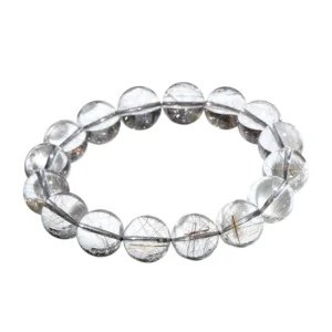 RENSINO Natural Silver Rutilated Quartz 8 10mm Beaded Stretch Bracelet Healing Crystal Jewelry for Gift with Custom Packaging