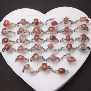 RENSINO Natural South Red Agate Classic Female Wedding Ring Silver Jewelry Fashion Charm Copper Ring