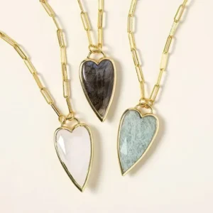 RENSINO Natural Stone Amazonite Labradorite Clear Quartz Heart Crystal Statement Necklace 925 Sterling Silver Women Jewelry