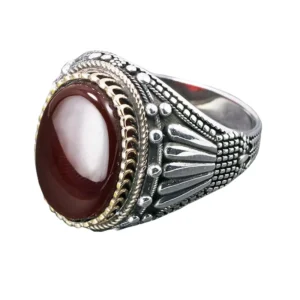 RENSINO Natural Stone Handmade Jewelry Sterling Silver 925 Finger Ring for Men